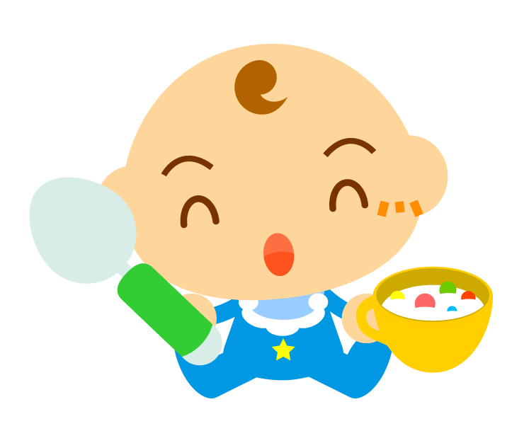 ベビーフードを食べる赤ちゃんイラスト（男の子）｜かわいいフリー素材、無料イラスト｜素材のプチッチ