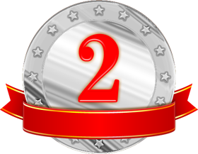 ピカピカ光る銀メダルとリボンイラスト