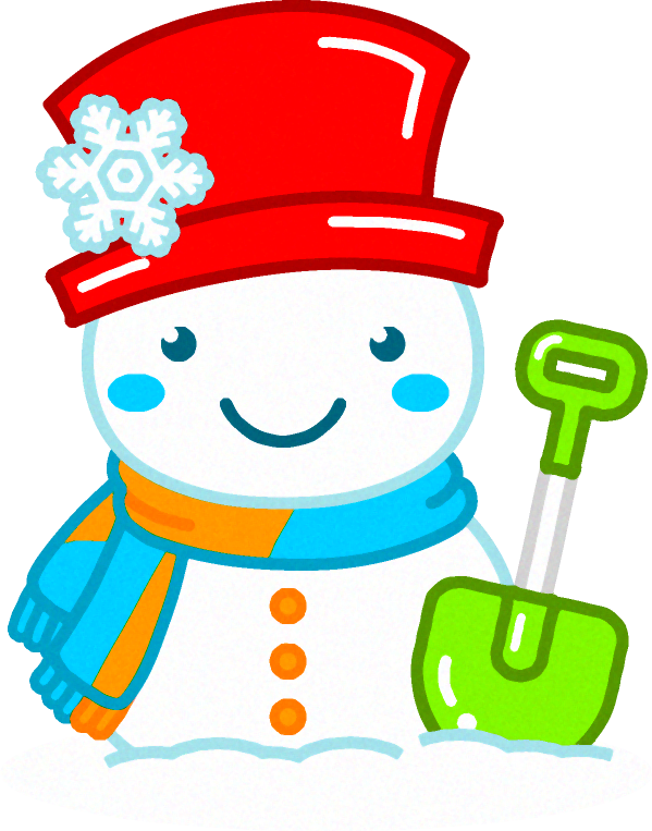 雪だるまと雪かき用スコップのイラスト