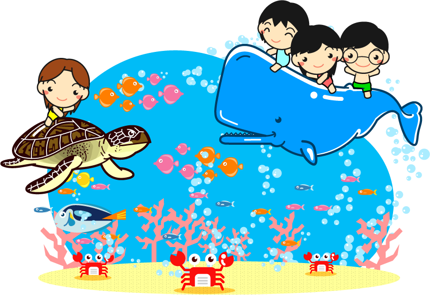 夏と子供と海の中をイメージしたイラスト