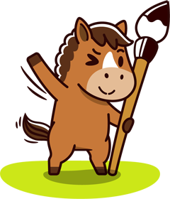 かわいい馬/筆を持って手を振るのイラスト