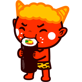 >恵方巻を食べる鬼のイラスト